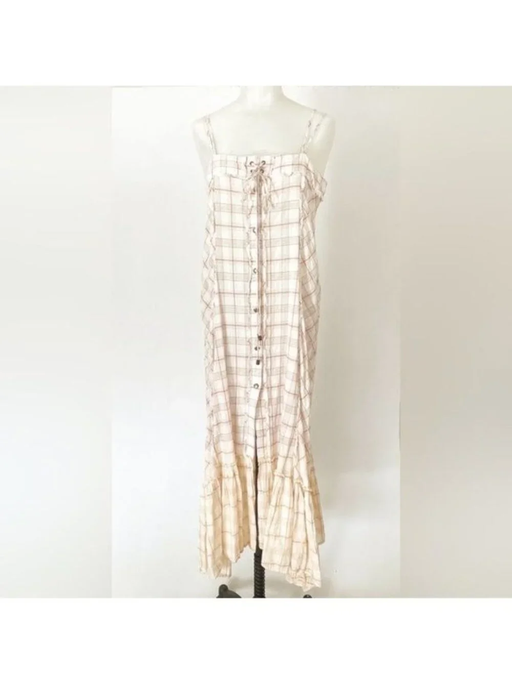 Free People Plaid City Maxi Dress Small New